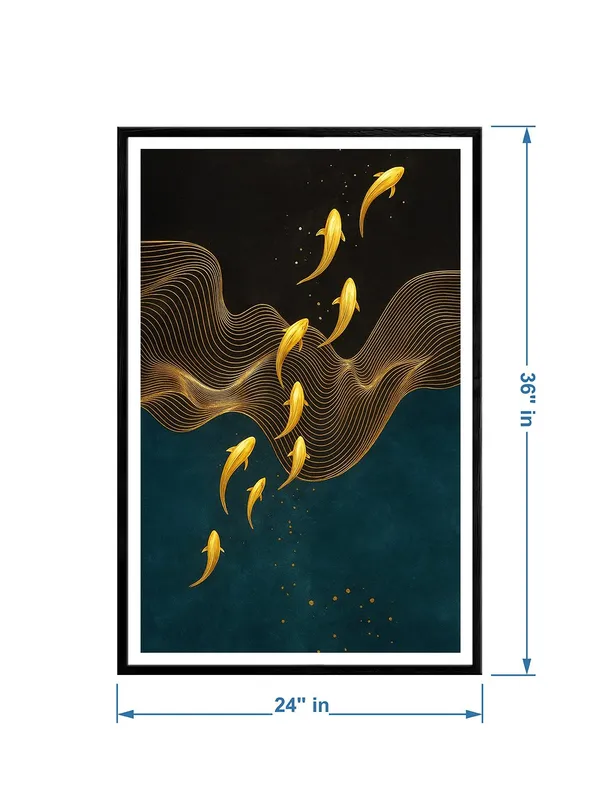 Abstract_Golden_Koi_Fish_Flowing_in_Waves_Box_Fiber_Canvas_Frame_-_24X36_Inch_Painting_|_Modern_Art_Wall_Decor_|_Elegant_Minimalist_Fish_Design_BLF24360884
