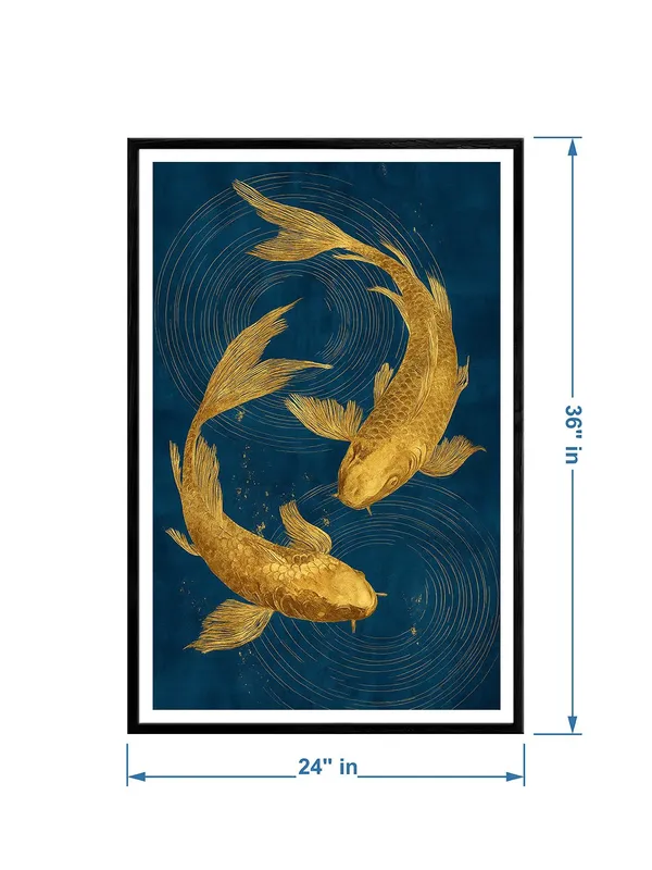 Gold_Textured_Koi_on_Blue_Canvas_Swirls_|_Box_Fiber_Canvas_Frame_|_24x36_|_Rich_Decorative_Fish_Art_BLF24360937