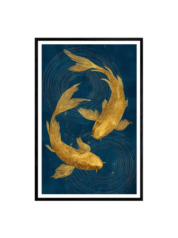 Gold_Textured_Koi_on_Blue_Canvas_Swirls_|_Box_Fiber_Canvas_Frame_|_24x36_|_Rich_Decorative_Fish_Art_BLF24360937