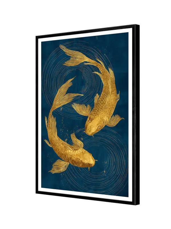 Gold_Textured_Koi_on_Blue_Canvas_Swirls_|_Box_Fiber_Canvas_Frame_|_24x36_|_Rich_Decorative_Fish_Art_BLF24360937
