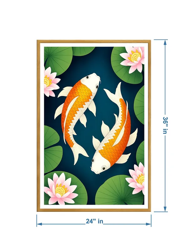 Cartoon-Style_Koi_with_Lotuses_|_Box_Fiber_Canvas_Frame_|_24x36_|_Cute_Modern_Asian_Wall_Art_GOF24360944