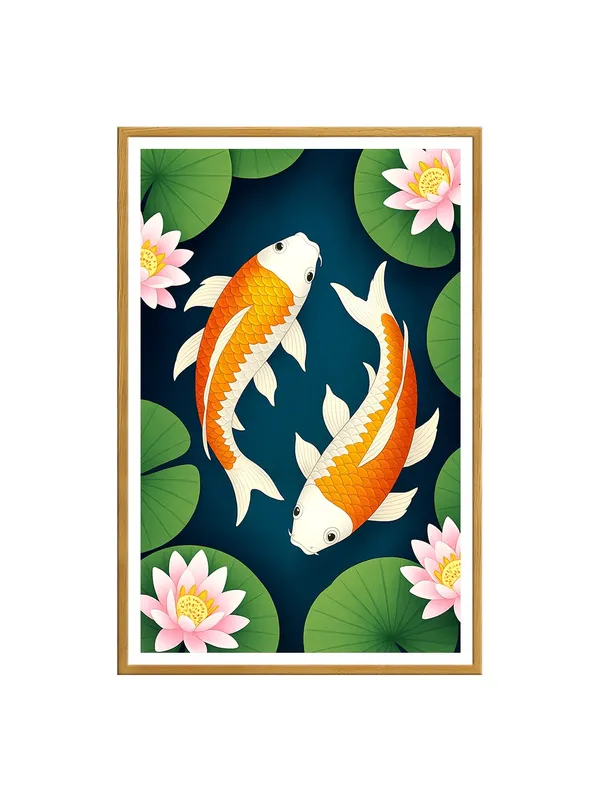 Cartoon-Style_Koi_with_Lotuses_|_Box_Fiber_Canvas_Frame_|_24x36_|_Cute_Modern_Asian_Wall_Art_GOF24360944