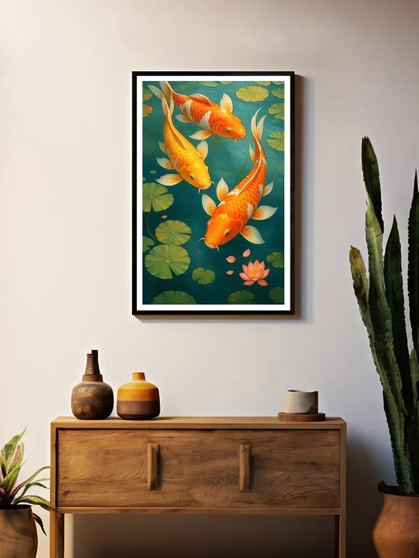 Serene_Orange_Koi_Fish_with_Lily_Pads_Canvas_Painting_in_Box_Fiber_Frame_-_24X36_Inch_|_Feng_Shui_Peaceful_Pond_Wall_Art_|_Nature-Inspired_Decor_BLF24360885