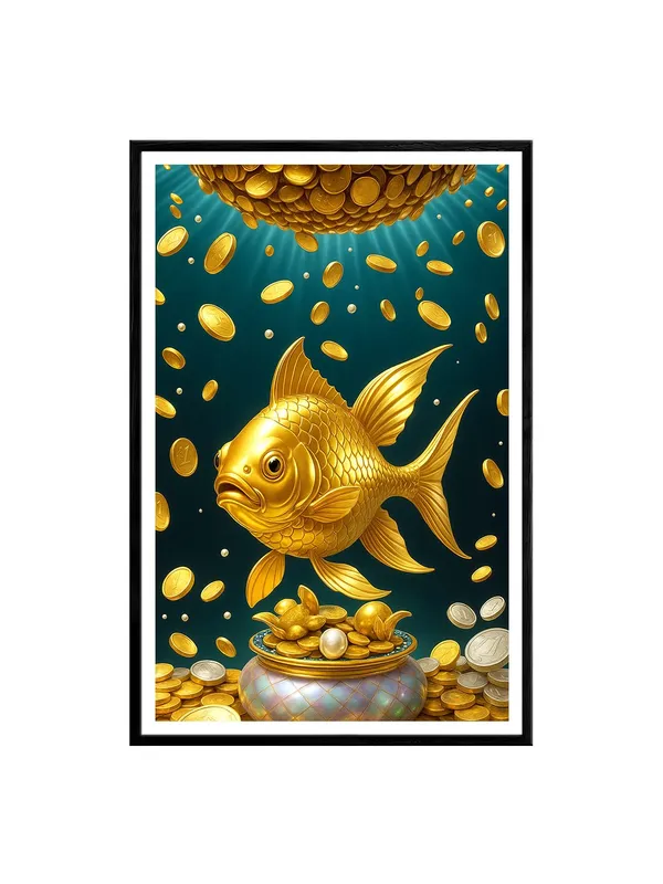 Gold_Fish_with_Coins_Canvas_-_24x36_Box_Fiber_Frame_|_Fortune_&_Wealth_Wall_Art_|_Teal_Ocean_Depths_|_Prosperity_Decor_BLF24360922