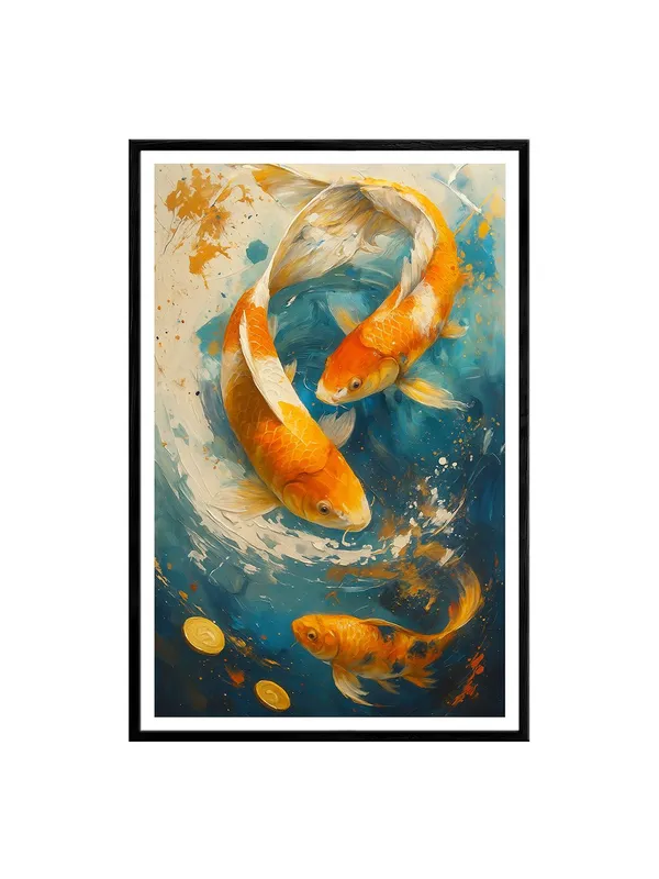 Trio_of_Koi_in_Vortex_with_Gold_Coins_|_Box_Fiber_Canvas_Frame_|_24x36_|_Energetic_Artistic_Wall_Art_BLF24360928