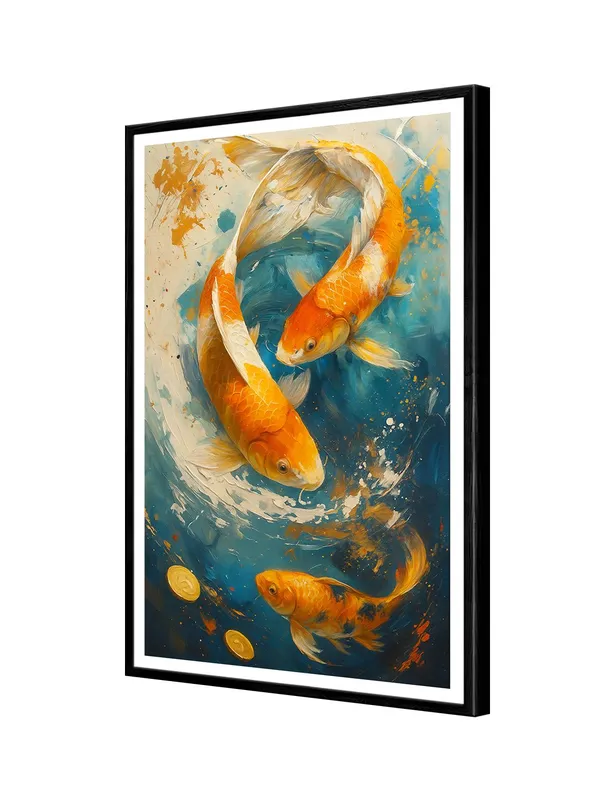 Trio_of_Koi_in_Vortex_with_Gold_Coins_|_Box_Fiber_Canvas_Frame_|_24x36_|_Energetic_Artistic_Wall_Art_BLF24360928
