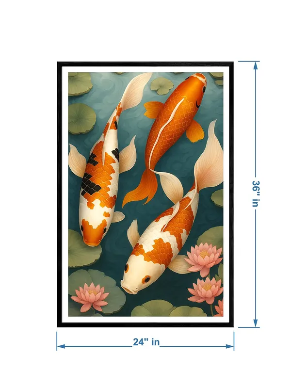 Three_Koi_Among_Lily_Pads_|_Box_Fiber_Canvas_Frame_|_24x36_|_Serene_Traditional_Pond_Scene_Wall_Art_BLF24360939