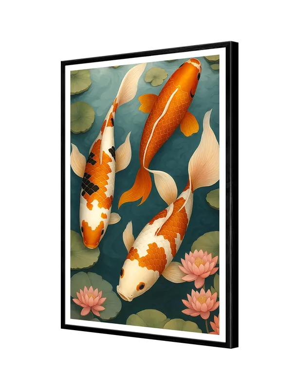 Three_Koi_Among_Lily_Pads_|_Box_Fiber_Canvas_Frame_|_24x36_|_Serene_Traditional_Pond_Scene_Wall_Art_BLF24360939