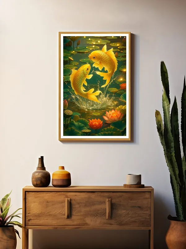 Golden_Koi_Jumping_in_Lotus_Pond_|_Box_Fiber_Canvas_Frame_|_24x36_|_Vibrant_Wealth_&_Harmony_Art_GOF24360942