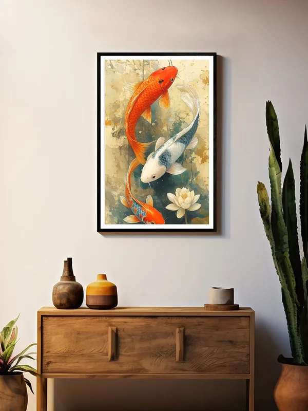 Traditional_Japanese_Koi_Painting_-_24x36_Box_Fiber_Canvas_Frame_|_Lotus_Pond_Scene_|_Watercolor-Inspired_Wall_Art_|_Tranquil_Home_Decor_BLF24360904
