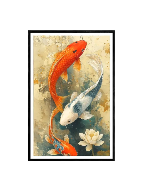 Traditional_Japanese_Koi_Painting_-_24x36_Box_Fiber_Canvas_Frame_|_Lotus_Pond_Scene_|_Watercolor-Inspired_Wall_Art_|_Tranquil_Home_Decor_BLF24360904
