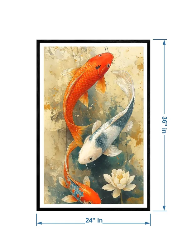 Traditional_Japanese_Koi_Painting_-_24x36_Box_Fiber_Canvas_Frame_|_Lotus_Pond_Scene_|_Watercolor-Inspired_Wall_Art_|_Tranquil_Home_Decor_BLF24360904