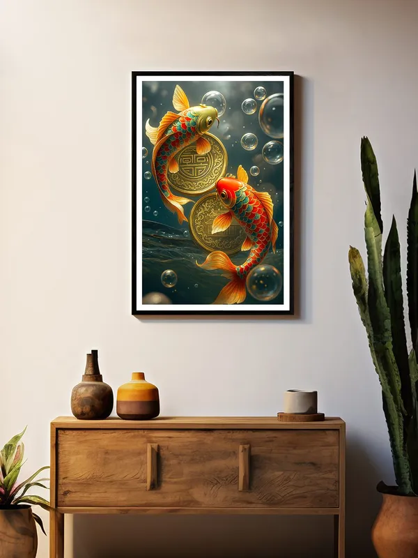 Colorful_Koi_Fish_Canvas_Painting_-_Box_Fiber_Frame_24x36_|_Lucky_Coins_&_Bubbles_Artwork_|_Vibrant_Feng_Shui_Decor_|_Prosperity_Symbol_BLF24360902