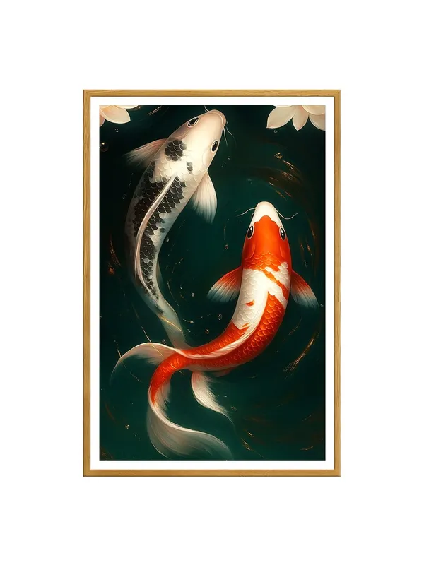 Yin_Yang_Koi_Fish_Canvas_-_24x36_Box_Fiber_Painting_|_Red_&_Black_Harmony_Wall_Art_|_Lotus_Petal_Accent_|_Spiritual_Zen_Decor_GOF24360917