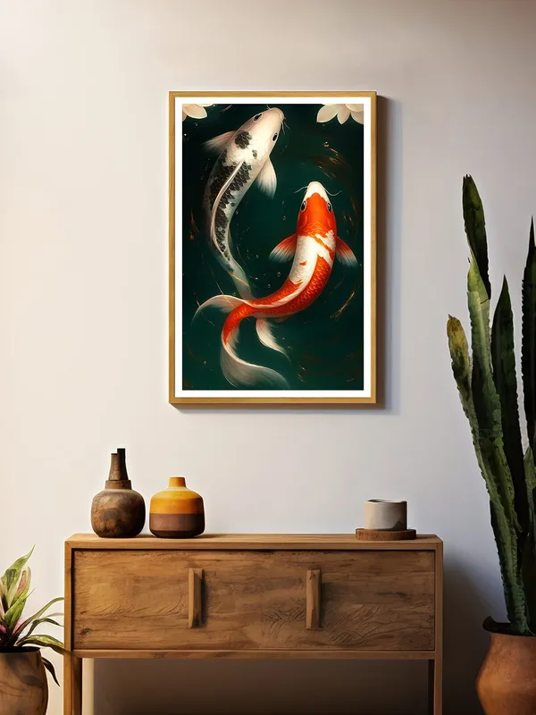 Yin_Yang_Koi_Fish_Canvas_-_24x36_Box_Fiber_Painting_|_Red_&_Black_Harmony_Wall_Art_|_Lotus_Petal_Accent_|_Spiritual_Zen_Decor_GOF24360917