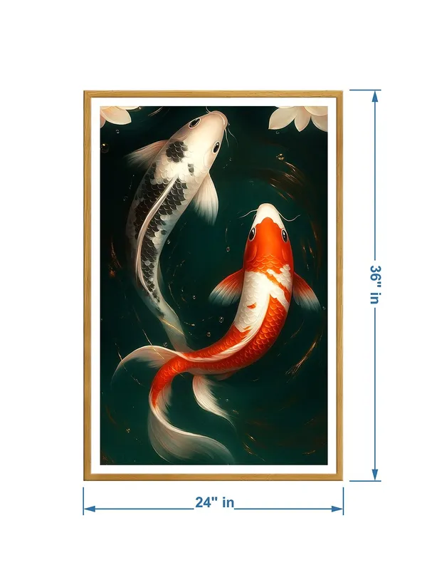 Yin_Yang_Koi_Fish_Canvas_-_24x36_Box_Fiber_Painting_|_Red_&_Black_Harmony_Wall_Art_|_Lotus_Petal_Accent_|_Spiritual_Zen_Decor_GOF24360917