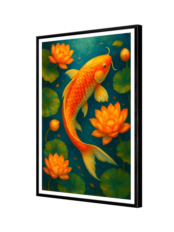 Golden_Koi_Fish_with_Lotus_Flowers_-_24x36_Box_Fiber_Canvas_|_Blue_Pond_Scene_|_Zen_Tranquility_Painting_|_Nature-Inspired_Decor_BLF24360919