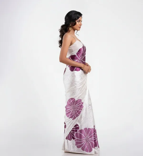 Purple_&_White_Satin_Saree_With_Blouse_For_Women