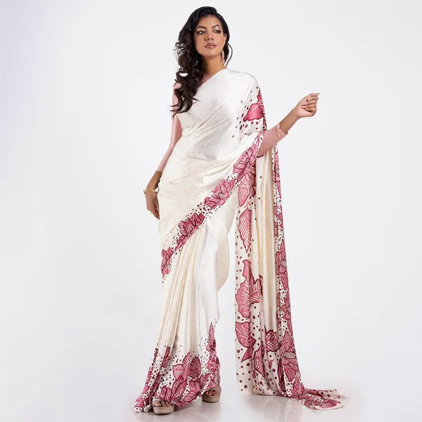 White_Satin_Saree_With_Blouse_For_Women