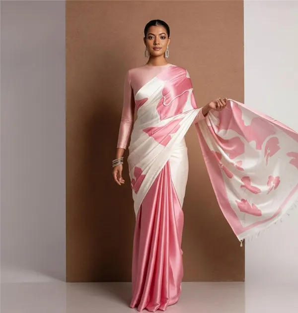 Light_Pink_Satin_Saree_With_Blouse_For_Women