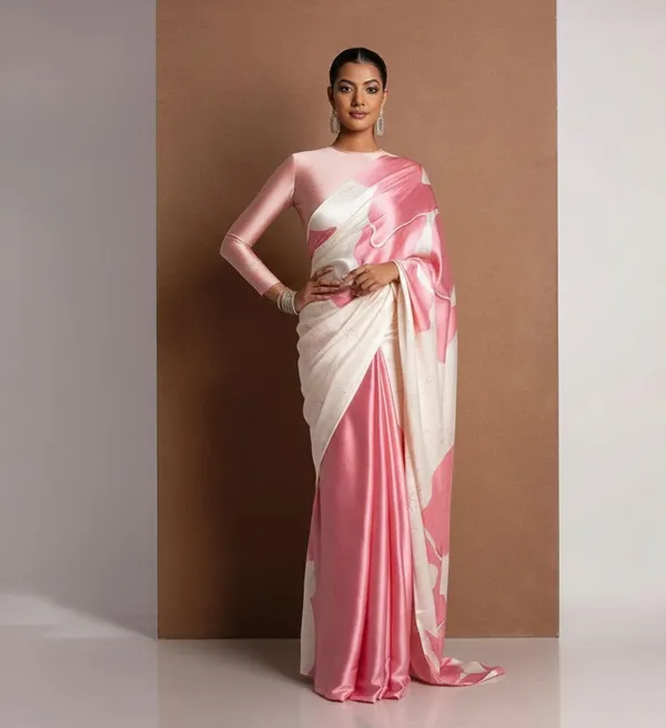 Light_Pink_Satin_Saree_With_Blouse_For_Women