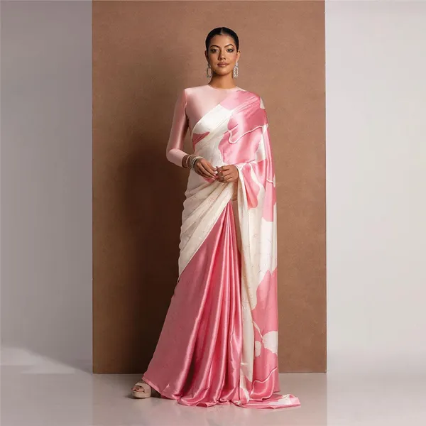 Light_Pink_Satin_Saree_With_Blouse_For_Women