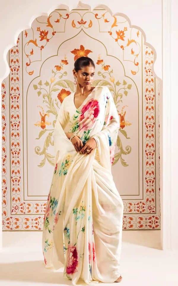 White_Satin_Saree_With_Blouse_For_Women