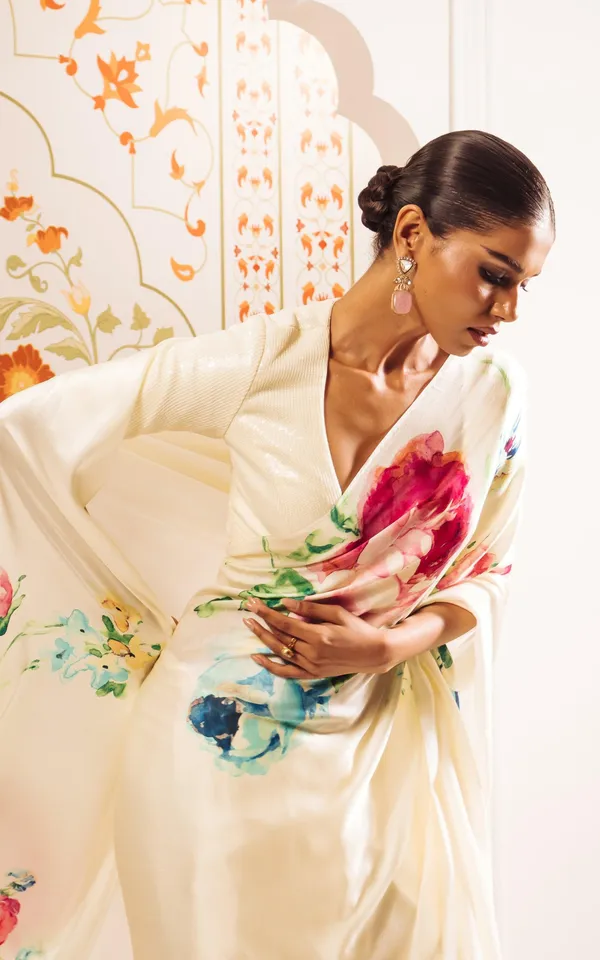 White_Satin_Saree_With_Blouse_For_Women