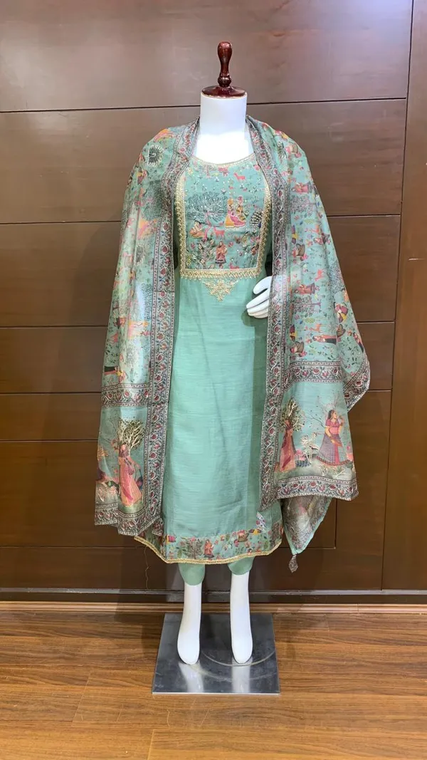Sea_Green_Chanderi_Premium_&_Elegant_Traditional_Unstich_Suit_For_Women