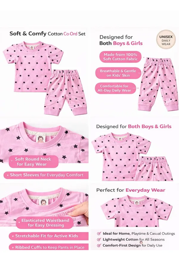 TinyChuckles_Star_Co-ord_Set_|_Soft_Cotton_Tee_&_Pajama_|_Unisex_Kids_Nightwear_&_Home_Wear
