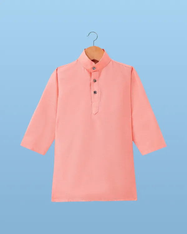 Peach_Kurta_&_Pyjama_With_Woven_Jacket_Set_For_Kids