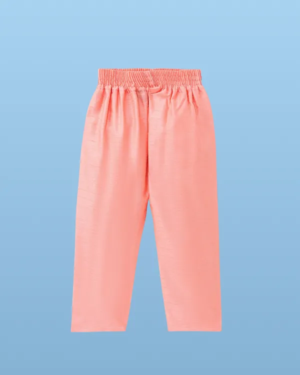 Peach_Kurta_&_Pyjama_With_Woven_Jacket_Set_For_Kids