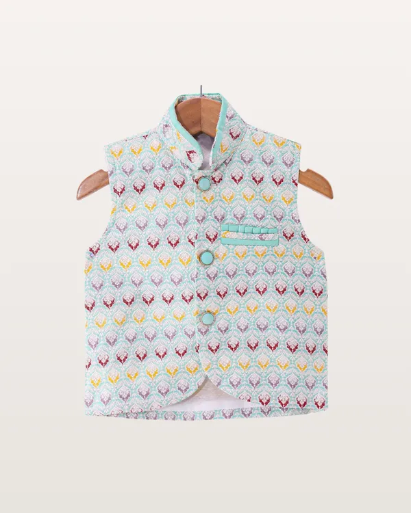 Mint_Blue_Kurta_&_Pyjama_With_Embroidered_Jacket_Set_For_Kids