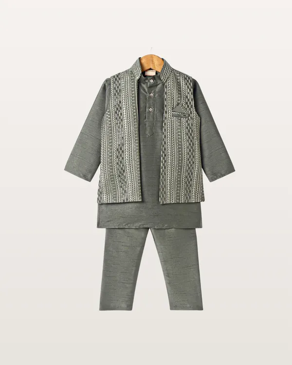 Dark_Green_Kurta_&_Pyjama_With_Jacket_Set_For_Kids