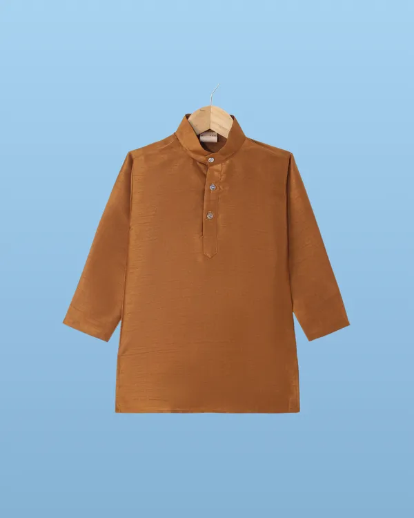 Brown_Kurta_&_Pyjama_With_Floral_Woven_Jacket_Set_For_Kids