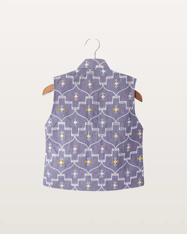 Lavender_Kurta_&_Pyjama_With_Embroidered_Jacket_Set_For_Kids