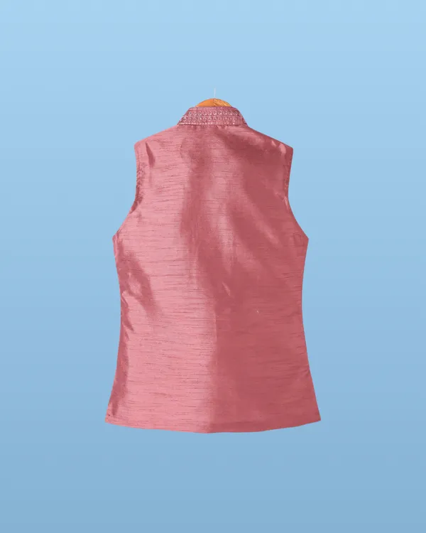 Pink_Kurta_&_Pyjama_With_Self-Embroidered_Jacket_Set_For_Kids