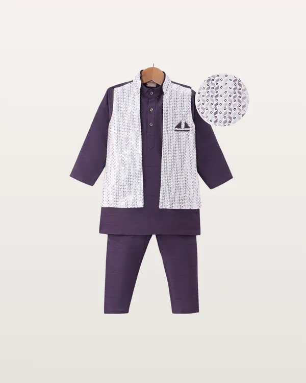 Purple_Kurta_&_Pyjama_With_Sequined_Jacket_Set_For_Kids