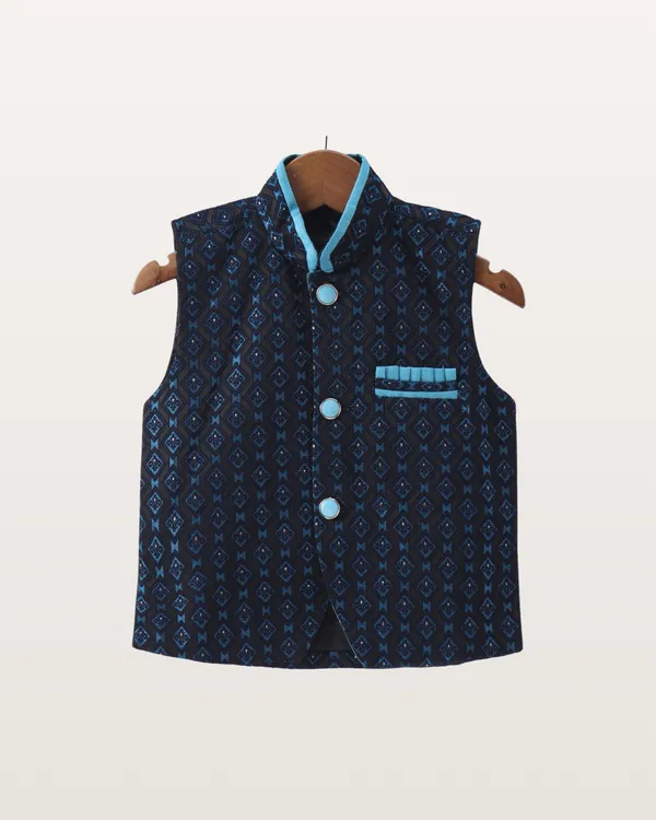 Light_Blue_Kurta_&_Pyjama_With_Geometric_Jacket_Set_For_Kids