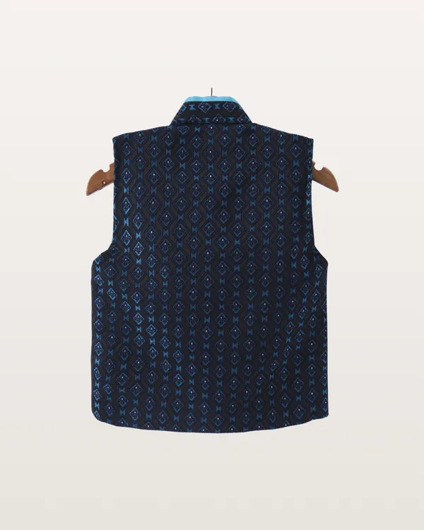 Light_Blue_Kurta_&_Pyjama_With_Geometric_Jacket_Set_For_Kids