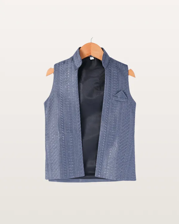 Blue_Kurta_&_Pyjama_With_Tone-on-Tone_Embroidered_Jacket_Set_For_Kids