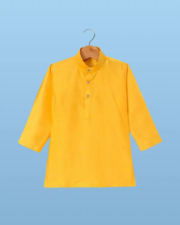Yellow_Kurta_&_Pyjama_With_Woven_Jacket_Set_For_Kids