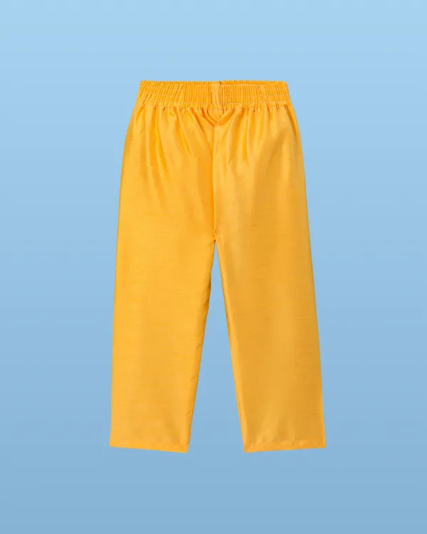Yellow_Kurta_&_Pyjama_With_Woven_Jacket_Set_For_Kids
