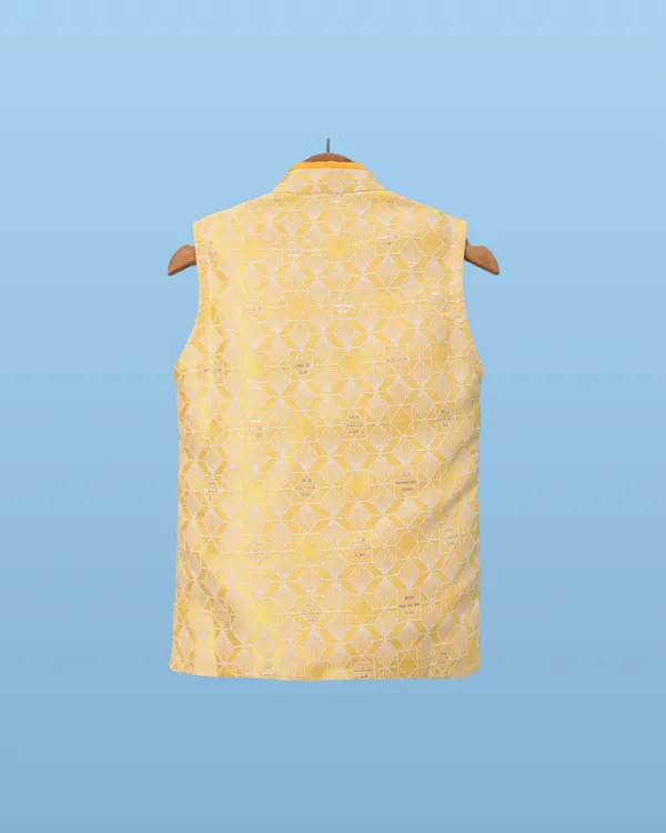 Yellow_Kurta_&_Pyjama_With_Woven_Jacket_Set_For_Kids
