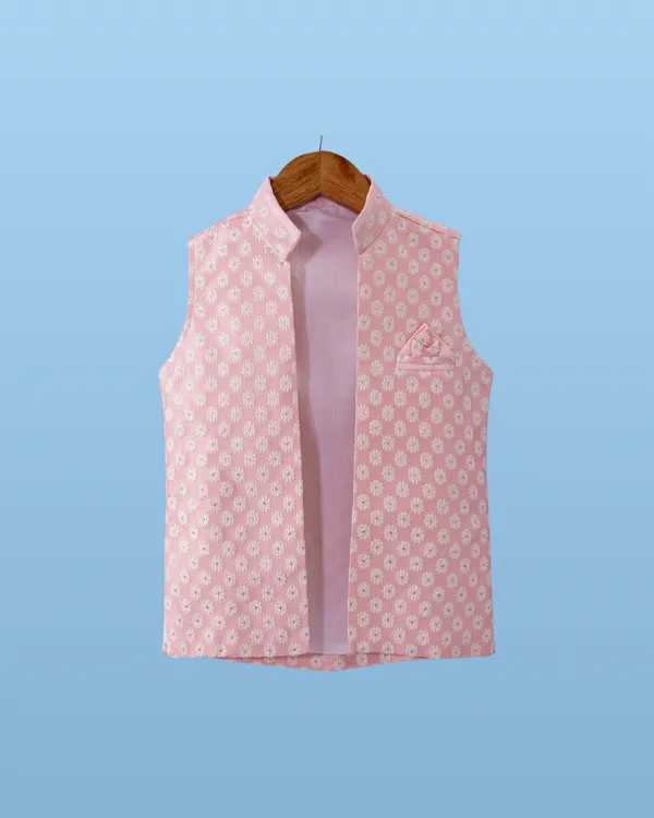 Pink_Kurta_&_Pyjama_With_Woven_Jacket_Set_For_Kids