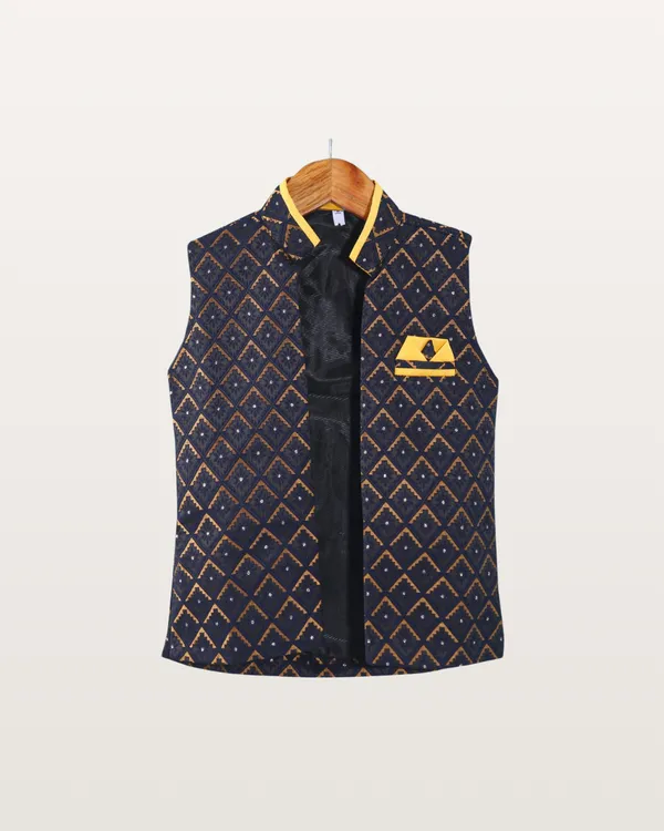 Bright_Yellow_Kurta_&_Pyjama_With_Diamond_Pattern_Embroidered_Jacket_Set_For_Kids