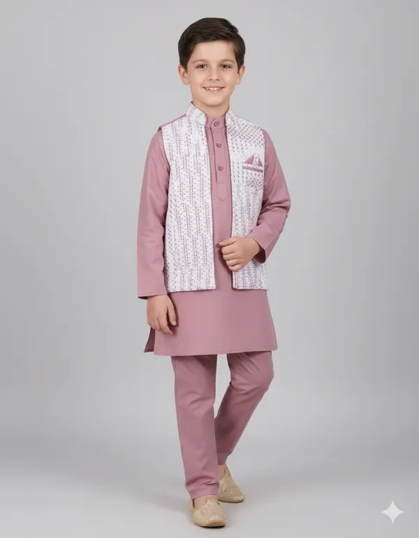 Dusty_Rose_Kurta_&_Pyjama_With_Embroidered_Jacket_Set_For_Kids