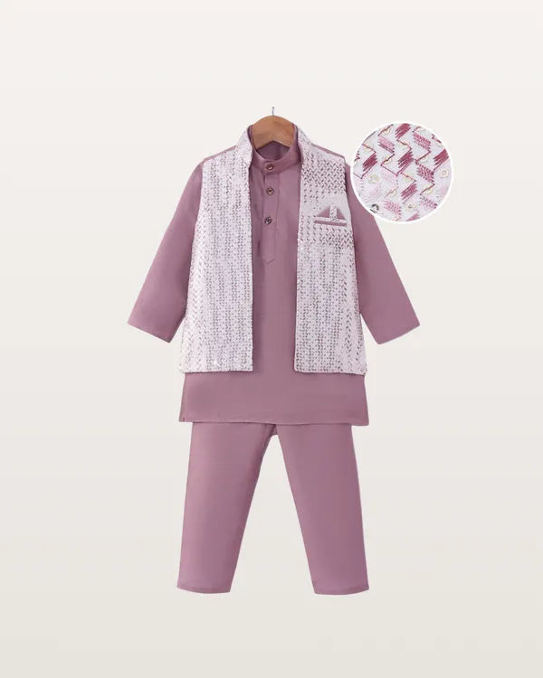 Dusty_Rose_Kurta_&_Pyjama_With_Embroidered_Jacket_Set_For_Kids