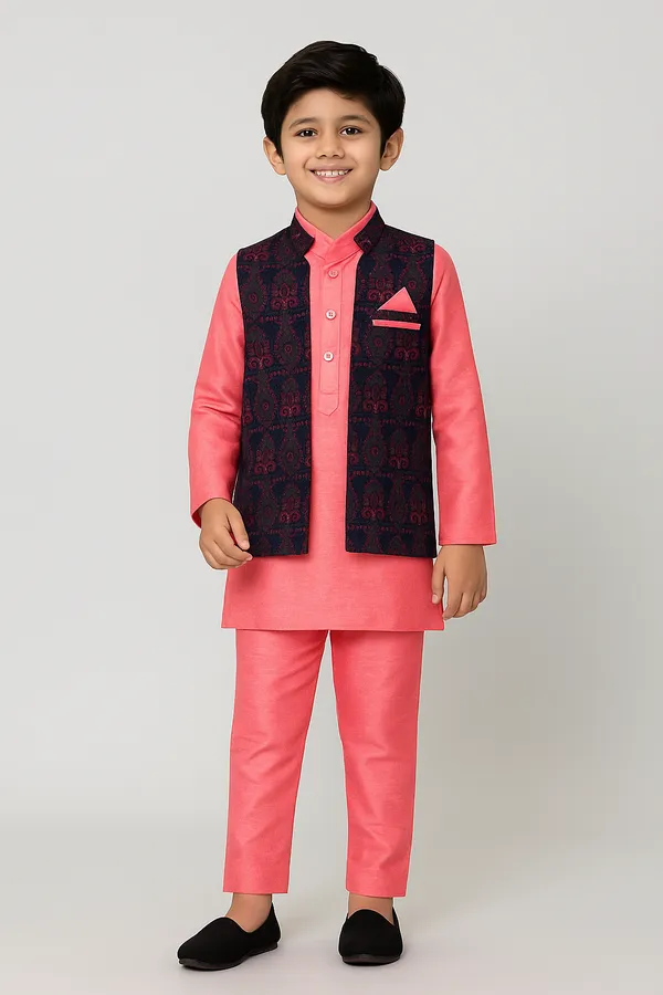 Pink_Kurta_&_Pyjama_With_Jacket_Set_For_Kids