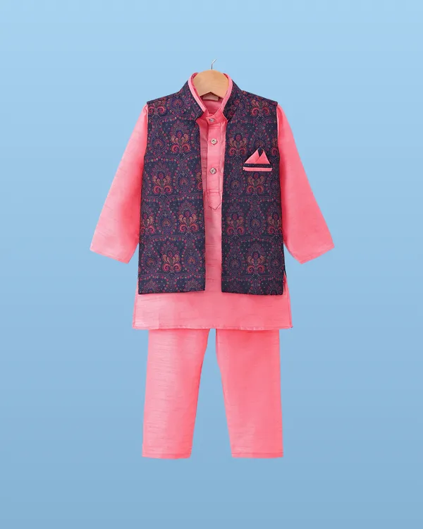 Pink_Kurta_&_Pyjama_With_Jacket_Set_For_Kids